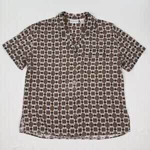 Vintage 90s Liz Claiborne Geometric Foulard Print Button Down Shirt Soft Rayon